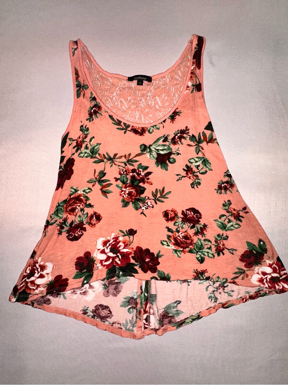 Ambiance Pink Floral Lace-Back Swing Tank